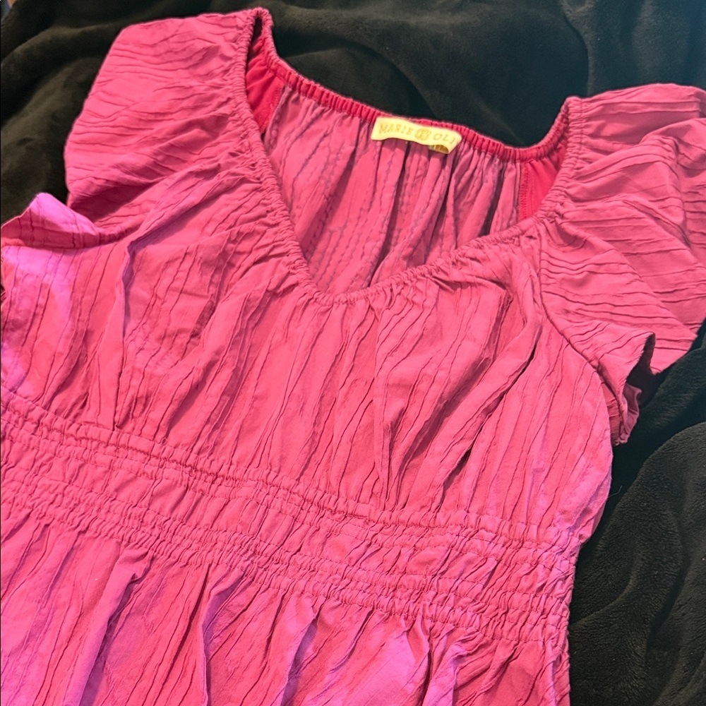 Marie Oliver Lydia Smocked Peplum Top - Fuchsia Sz Med - Picture 8 of 14